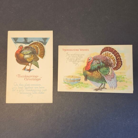Thanksgiving Vintage Postcard Lot Of 2 Unposted Turkey Greetings USA - Picture 1 of 9